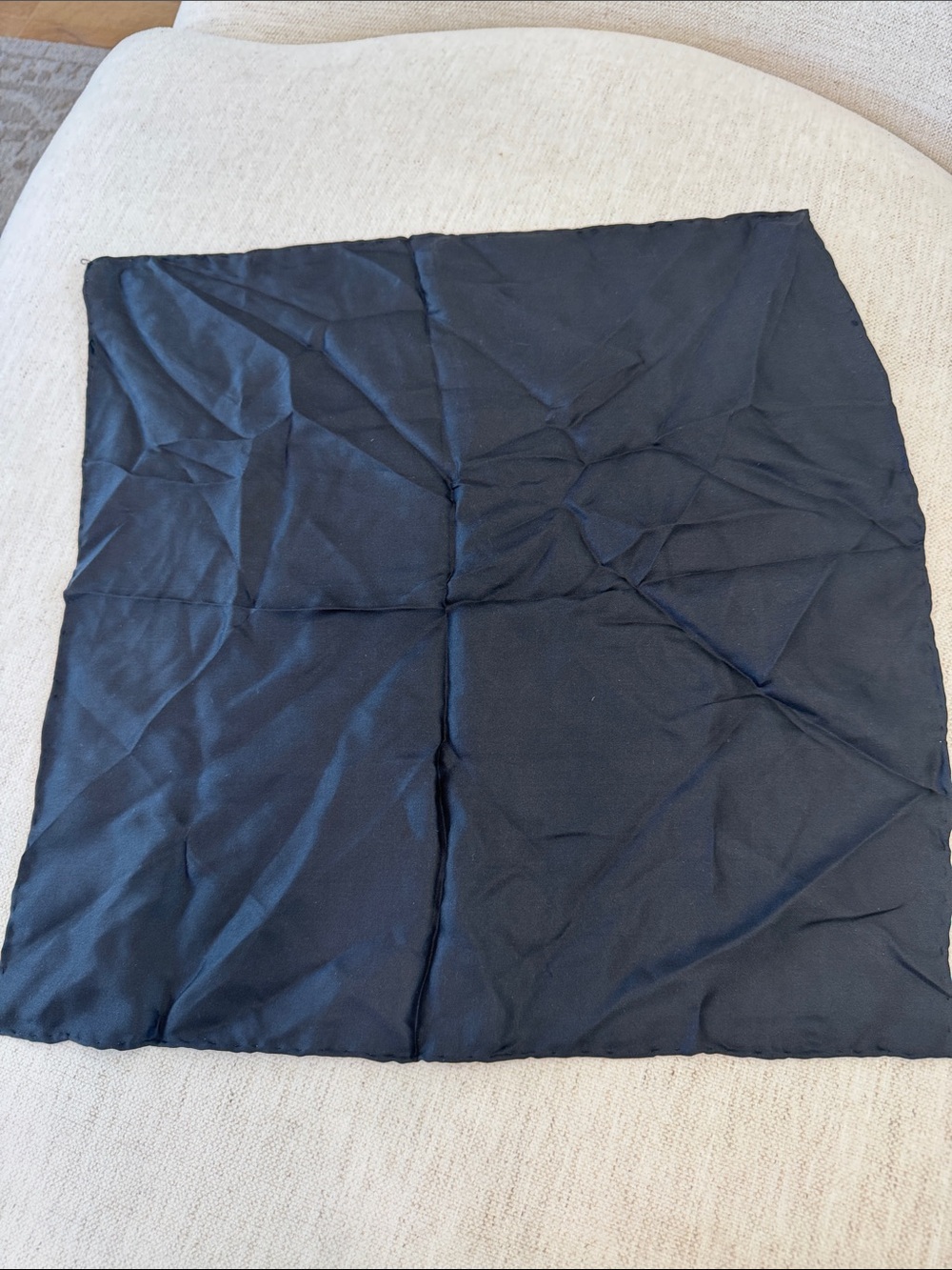 Hermes Solid Black Silk Pocket Square